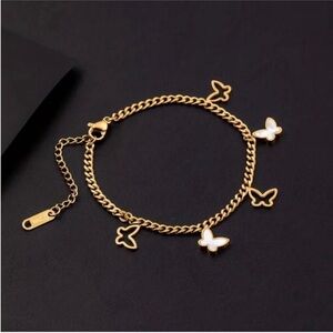 Womens 18K Plated Stainless Steel White Shell Multi Butterfly Bracelet Boho Chic